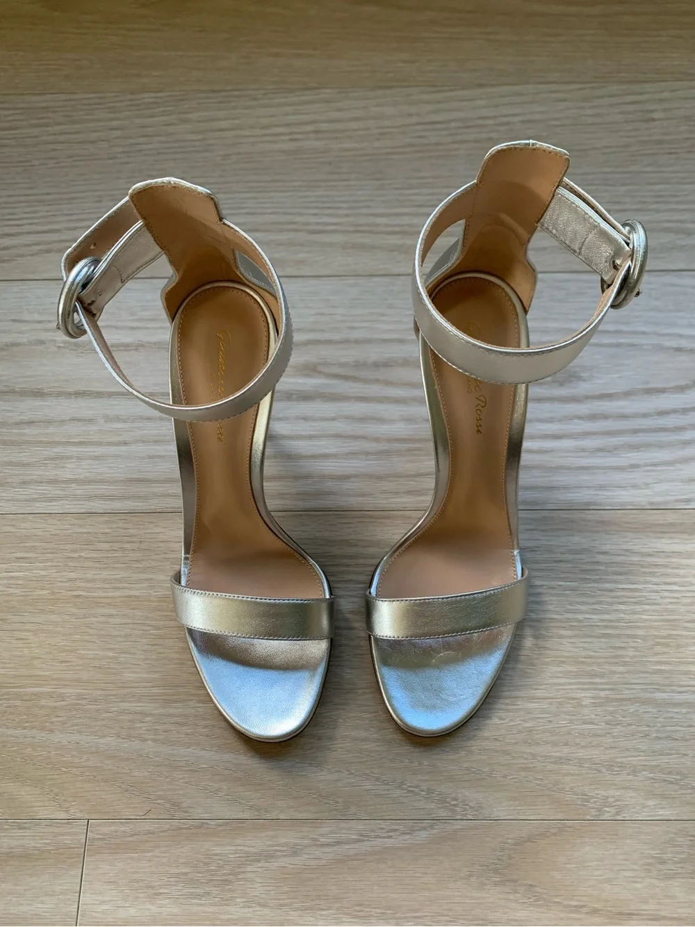 Gianvito Rossi Portofino Silver 105 Leather Sandals NWT Size 39.5 IT
